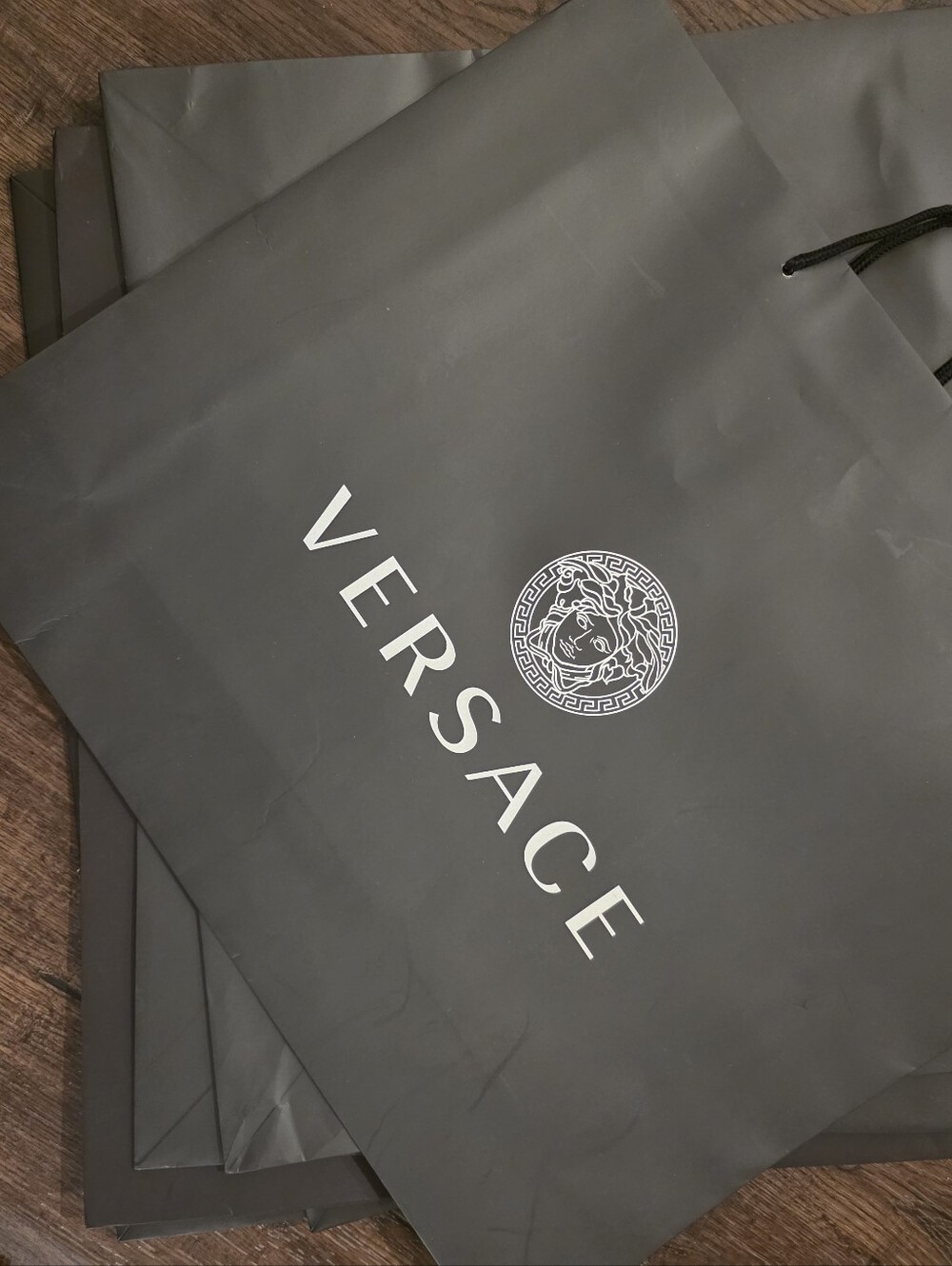 Versace Black Paper Shopping Bag with White Logo